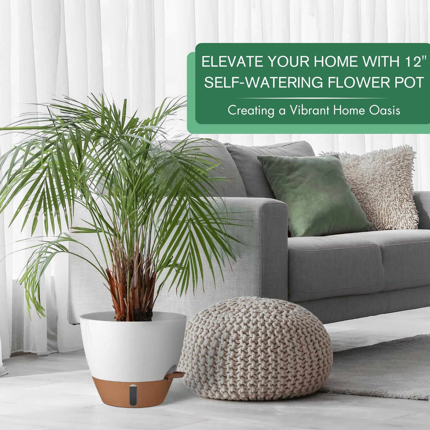 montresor 12/10/8 Inch Self Watering Pots for Indoor Plants Plastic Large Pot for Outdoor Plants, Water Level Window & Spacious Reservoir Flower Pots Decorative Planter with Drainage and Tray (White)