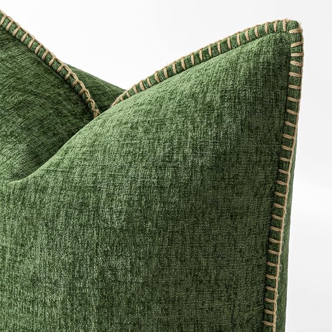 MIULEE Pack of 2 Euro Sham Pillow Covers 26x26 Inch Moss Green Farmhouse Decorative Throw Pillow Covers with Stitched Edge Soft Chenille Pillow Covers for Couch Sofa Bed Living Room, Forest Green