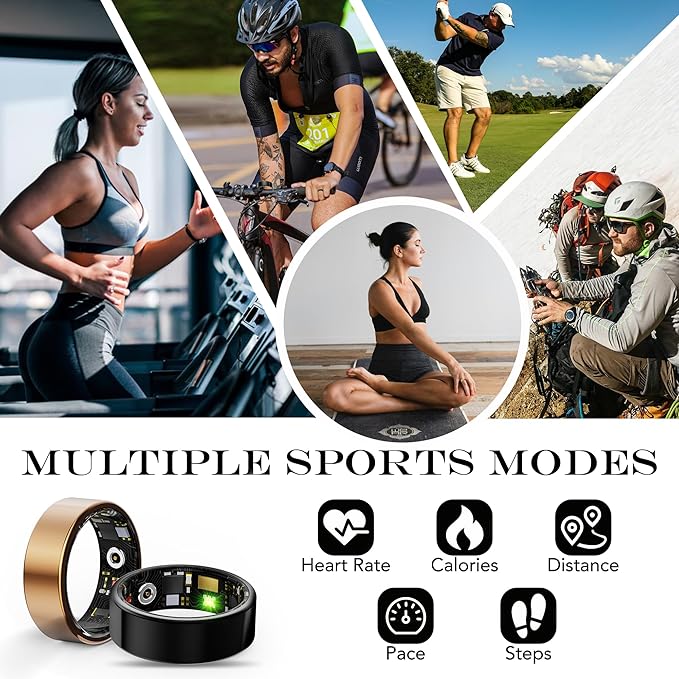 Smart Health Ring for Women Men Fitness Tracker with Heart Rate, Blood Oxygen, Blood Pressure, Sleep Monitoring, Step Counting, IP68 Waterproof for iPhone and Android, No APP Fee, Black 14