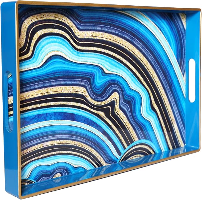 Spsyrine Decorative Tray, Plastic Rectangular Coffee Table Tray with Handles, Marble Serving Tray for Living Room, Ottoman, Bathroom Decor. 15.6” X 10.2".SLRE