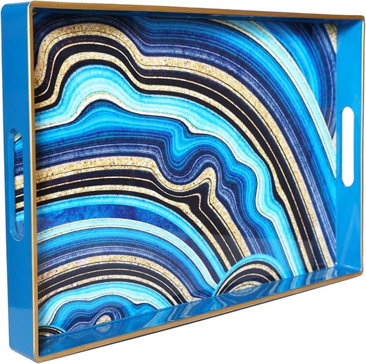 Spsyrine Decorative Tray, Plastic Rectangular Coffee Table Tray with Handles, Marble Serving Tray for Living Room, Ottoman, Bathroom Decor. 15.6” X 10.2".SLRE