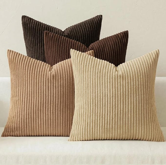 MIULEE Boho Farmhouse Throw Pillow Covers 20x20 Inch Set of 4 Rustic Mordern Neutral Cushion Covers Soft Corduroy Nordic Home Decor for Couch Bed Sofa Living Room Dark Brown