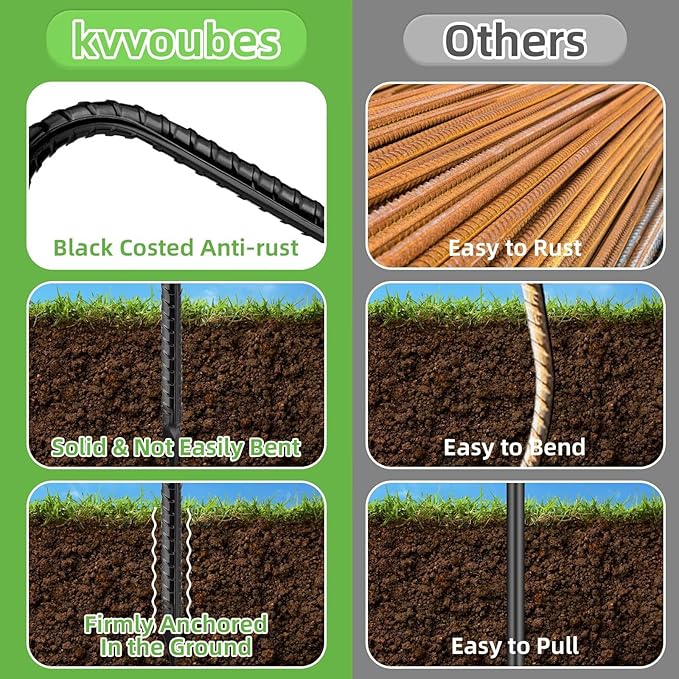 Black Trampoline Stakes Anchors High Wind 12inx6mm Galvanized U Hook 8pcs Rebar Stakes – Heavy Duty Ground Anchors for Trampoline,Yard & Inflatable,Landscape Metal Stakes for Outdoor Decorations