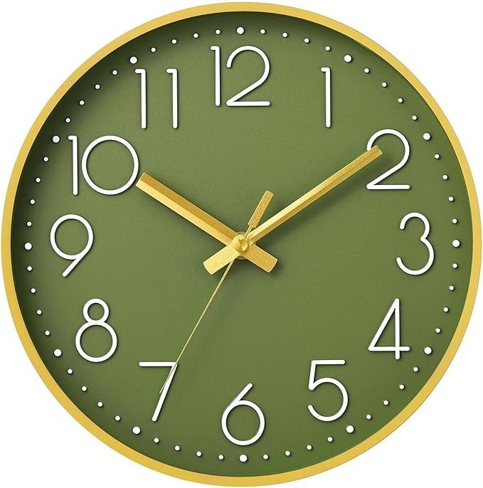 DAXSMY Wall Clock - 8 Inch Silent Non-Ticking Modern 3D Wall Clocks Battery Operated - Decorative Clock for Kitchen, Home Office, Bathroom, Bedroom(Green)