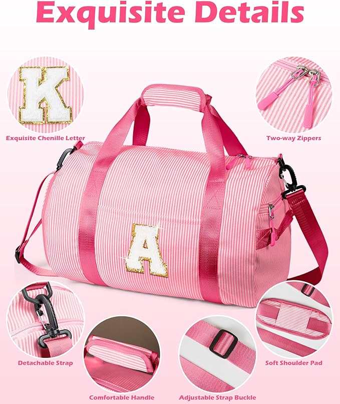 Gifts for Teenage Girls, Girl Gym Bag, Kids Initial Overnight Duffel Bags with Shoe Compartment, Personalized Travel Bag with Makeup Pouch, Cute Stuff for Daughter Niece Sister (Letter E)