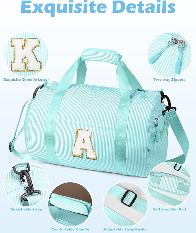 Gifts for 3 4 5 6 7 8 9 10 Year Old Girls, Girl Gym Bag, Kids Initial Overnight Duffel Bags with Shoe Compartment, Personalized Travel Bag with Makeup Pouch, Birthday Gift (Letter M)