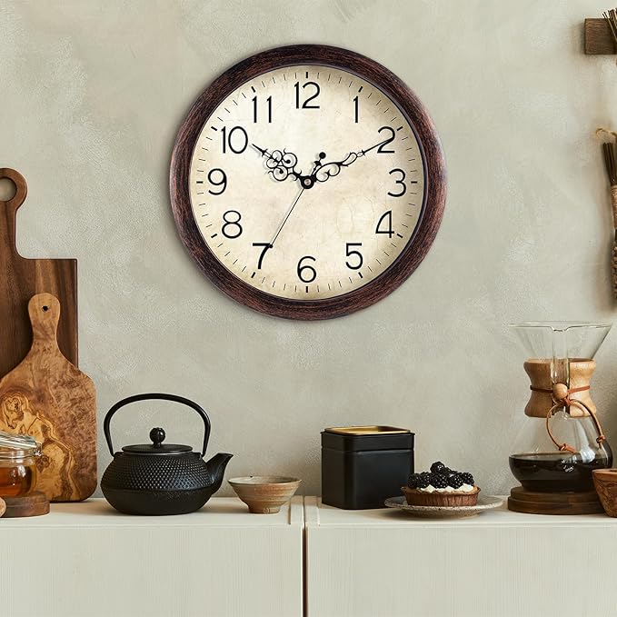 KECYET Wall Clock 12 Inch Vintage Wall Clocks Battery Operated Quartz Silent Non-Ticking Retro Rustic Style Clock Decorative for Living Room, Home Office, Kitchen,Bedroom (Bronze)