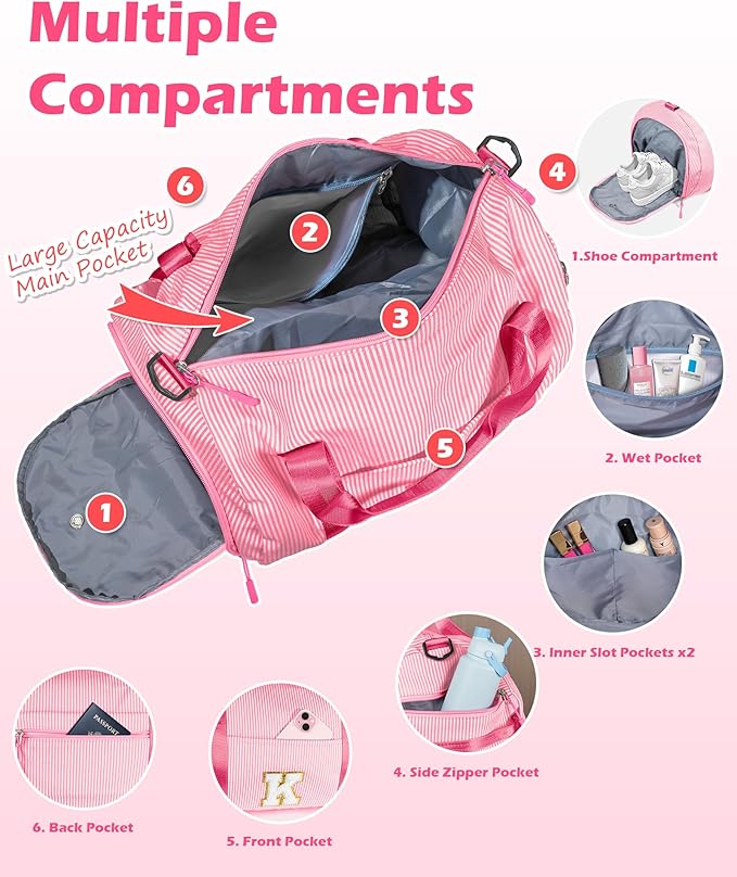 Birthday Gift for Daughter, Girl Gym Bag, Kids Initial Overnight Duffel Bags with Shoe Compartment, Personalized Travel Bag with Makeup Pouch, Preppy Things for Ballet Girls (Letter Z)