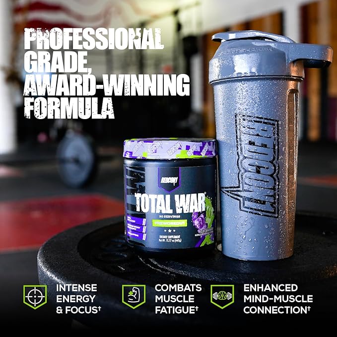 REDCON1 Total War Pre Workout, Strawberry Mango - L Citrulline, Malic Acid, Green Tea Leaf Extract for Pump Boosting Pre Workout for Women & Men - 3.2g Beta Alanine to Reduce Exhaustion, 30 Servings