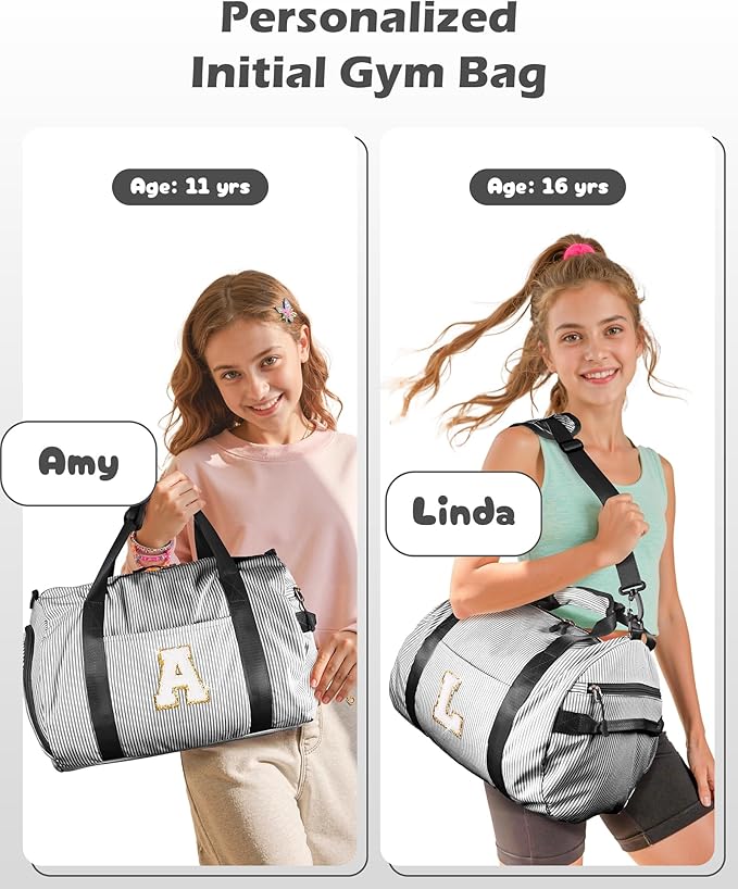 Gifts for Preteen, Girl Gym Bag, Kids Monogram Overnight Duffel Bags with Shoe Compartment, Personalized Travel Bag with Makeup Pouch, Kindergarten Gift for Niece Daughter Sister (Letter V)