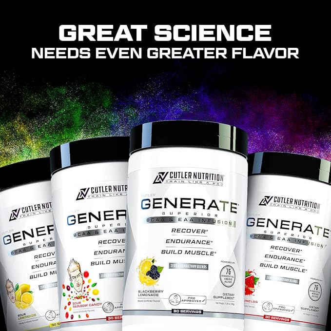 Generate EAA and BCAA Powder: Best Post Workout Recovery Drink and Branched Chain Amino Acids Supplement with Essential Amino Acids, 5g BCAAs, 2g EAAs for Lean Muscle Mass | Watermelon, 30 Servings