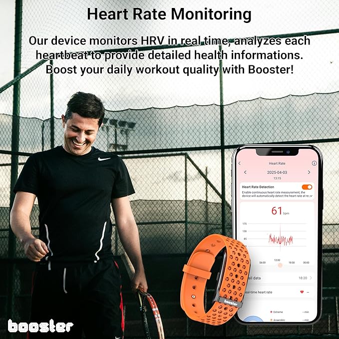 Booster Smart Bracelet, Wearable Activity & Fitness Tracker Band, 24H Sleep Tracker, All-Day Continuous Heart Rate Blood Pressure Stress HRV Monitor, 120+ Sport Modes Smart Wristband, Textile Black