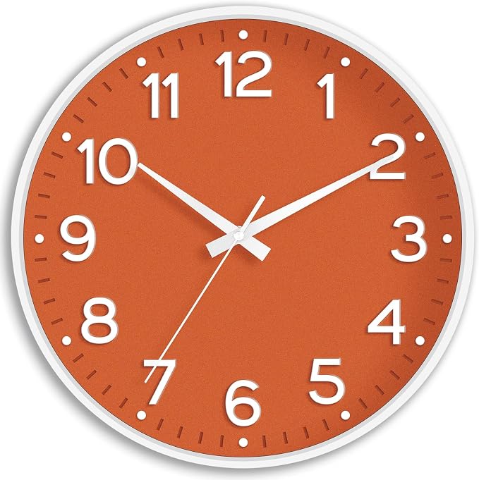 Roymnie Wall Clock, Silent Wall Clocks Battery Operated 8 Inch-Modern Non Ticking Analog Clock Decorative for Kitchen Office Bathroom Bedroom(Orange)