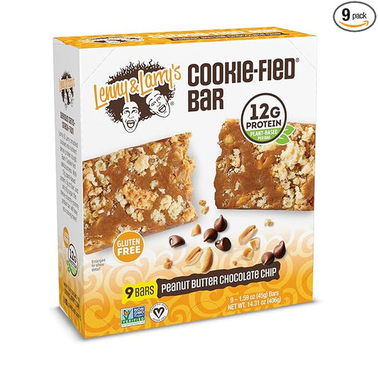 Lenny & Larry's Cookie-fied Protein Bar ??Peanut Butter Chocolate Chip Vegan 9x45g ??Healthy Snacks with 12g Plant Protein & 5g Fiber ??Gluten free Power Bar, Keto Friendly, Non-GMO & Vegan
