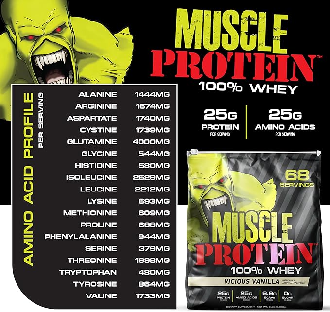 Muscle Protein Whey Powder [5 lbs/Pack of 1]??Cold Filtered, 25g Pure Protein, 6.6g BCAAs (Packaging May Vary) (5LB, Strawberry)