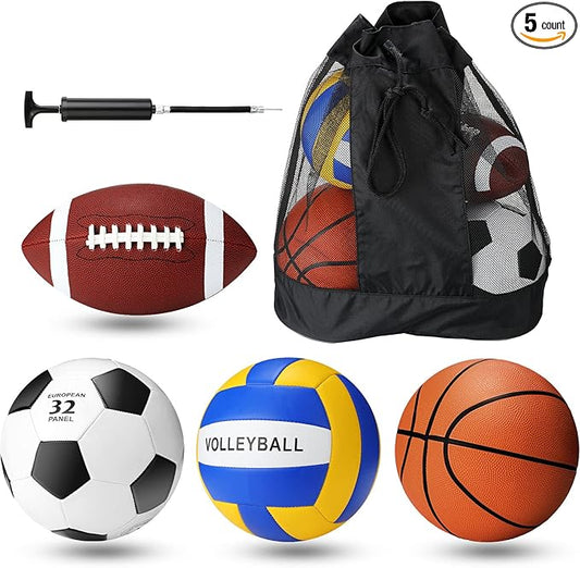 Jerify 4 Pcs Sport Balls Set Official Size Athletic Balls Include Soccer, Football, Basketball, Volleyball for Indoor Outdoor Game Youth Adult Operation Christmas Ball Gifts