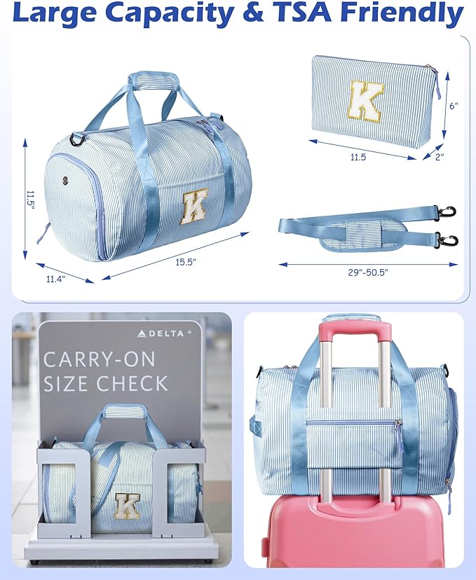 Dance Recital Gifts for Girls, Girl Gym Bag, Kids Initial Overnight Duffel Bags with Shoe Compartment, Personalized Travel Bag with Makeup Pouch, Fashion Stuff for Teens (Letter Y)