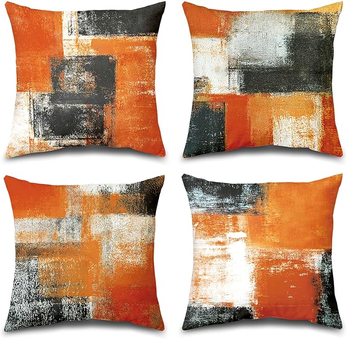Burnt Orange Throw Pillow Covers 20x20 Set of 4 Decorative Cushion Cover Taupe Abstract Art Painting Pillow Covers for Sofa Couch Bedroom Living Room Outdoor Home Décor