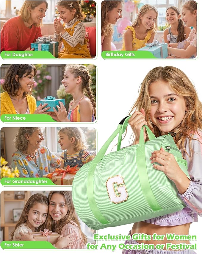 5 Year Old Girl Birthday Gift, Girl Gym Bag, Kids Monogram Overnight Duffel Bags with Shoe Compartment, Personalized Travel Bag with Makeup Pouch, Perfect for Sleepovers (Letter N)