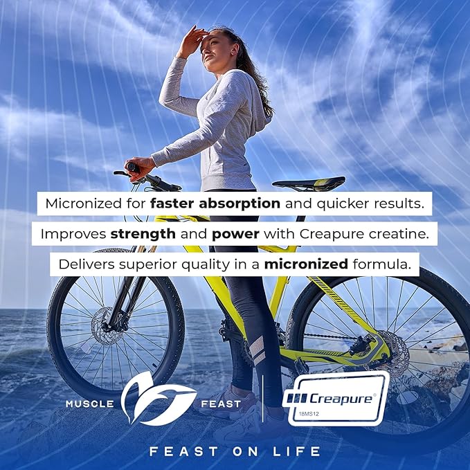 Muscle Feast Creapure - Micronized Creatine Monohydrate Powder | Premium Pre-Workout or Post-Workout | Flavored Creatine for Women & Men | Easy to Mix, Gluten-Free, Safe and Pure (Green Apple, 250g)