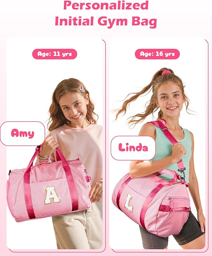 Dance Recital Gifts for Girls, Girl Gym Bag, Kids Initial Overnight Duffel Bags with Shoe Compartment, Personalized Travel Bag with Makeup Pouch, Gift for 3 4 5 6 7 8 Year Old Kid (Letter G)