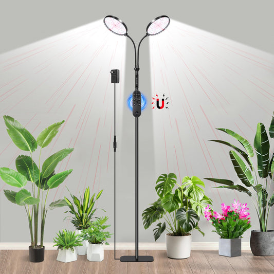 Plant Light for Indoor Plants, Red &White Light Full Spectrum Grow Lamp with Height Adjustable and Stand for Growing Large Tall Plants, Floor LED Grow Lamp with 4/8/12/18 Hour Timer &10 Dimming