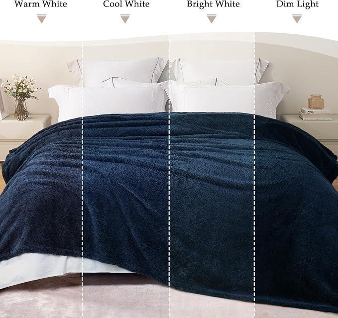 Exclusivo Mezcla Fleece King Size Bed Blanket, Ultra Soft, Lightweight and Fuzzy Navy Blue Blanket for Women, Home Decor, 90x104 Inches