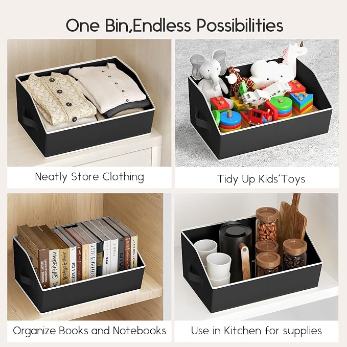 Homsorout Large Closet Organizers and Storage Bins - 8 Pack Trapezoid Storage Baskets for Shelves, Foldable Fabric Baskets with Handles Ideal for Closet, Basket, Wardrobe and Shelf Storage, Black