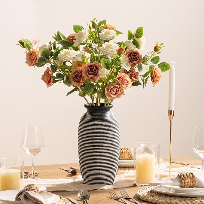 Ceramic Rustic Vase, Large Flower Farmhouse Vases Home Decor, 12.5" Tall Pottery Decorative Pampas Vase for Table Living Room Entryway Mantel Bookshelf Bedroom Bathroom Kitchen-Black