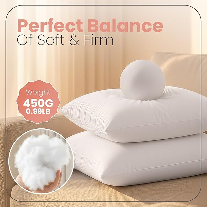 Utopia Bedding 16x16 Pillow Inserts, Set of 2, White – Indoor Decorative Throw Pillows for Bed, Sofa & Couch – Soft, Supportive & Fluffy Cushion Inserts