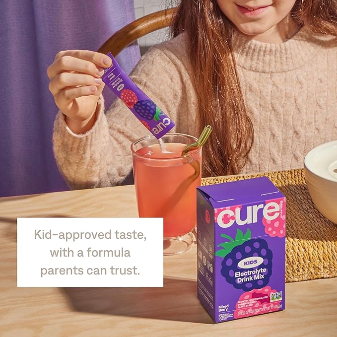 Cure Hydration - Kids Electrolyte Drink Mix | Plant-Based Pediatrician Formulated Rehydration | No Added Sugar, FSA-HSA, Non-GMO, Gluten-Free, No Artificial Flavors | 15 Packets - Variety Pack