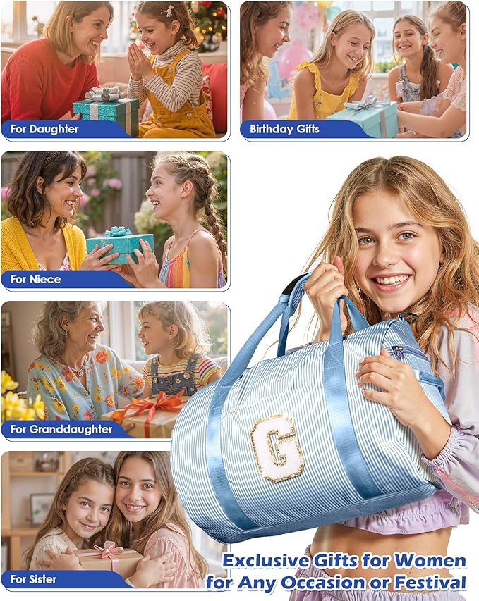 Gifts for Teenage Girls, Girl Gym Bag, Kids Initial Overnight Duffel Bags with Shoe Compartment, Personalized Travel Bag with Makeup Pouch, Girls Kids Preppy Stuff (Letter V)