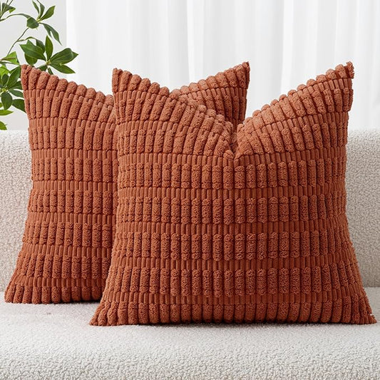 MIULEE Pack of 2 Corduroy Decorative Throw Pillow Covers 16x16 Inch Soft Boho Striped Pillow Covers Modern Farmhouse Home Decor for Sofa Living Room Couch Bed Rust