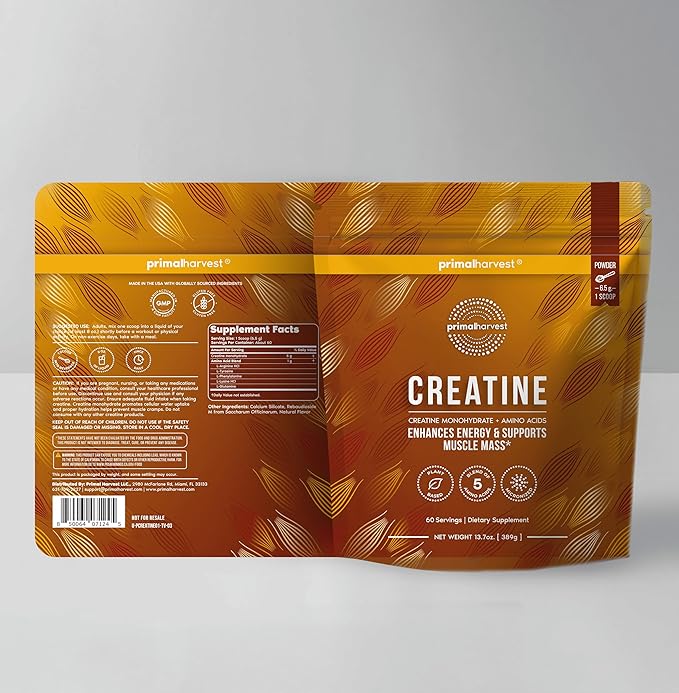 Primal Harvest Creatine Powder Supplement for Men and Women's Fitness, Workouts, and Muscle Growth, to Help Promote Recovery, Strength, Energy, and Endurance (1)
