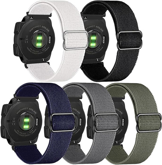 5 Packs Stretchy Nylon Bands Compatible with Garmin Instinct/Instinct 2 Solar, 22mm Sport Breathable Wristband for Garmin Instinct Tactical/Solar/Tide/Esports