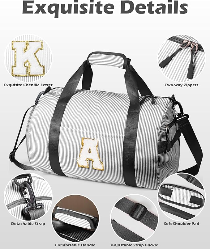 Tween Girls Gifts Trendy Stuff, Girl Gym Bag, Kids Monogram Overnight Duffel Bags with Shoe Compartment, Personalized Travel Bag with Makeup Pouch, Birthday Gift for Daughter(Letter P)