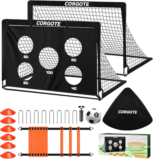 Kids Soccer Goal for Backyard Set, 2 Pack of 4x3 Toddler Soccer Net Practice Equipment with Ball, Training Equipment with Target Ball & Cones, Soccers Gifts for Boys 3-12, Outdoor Sports Toys