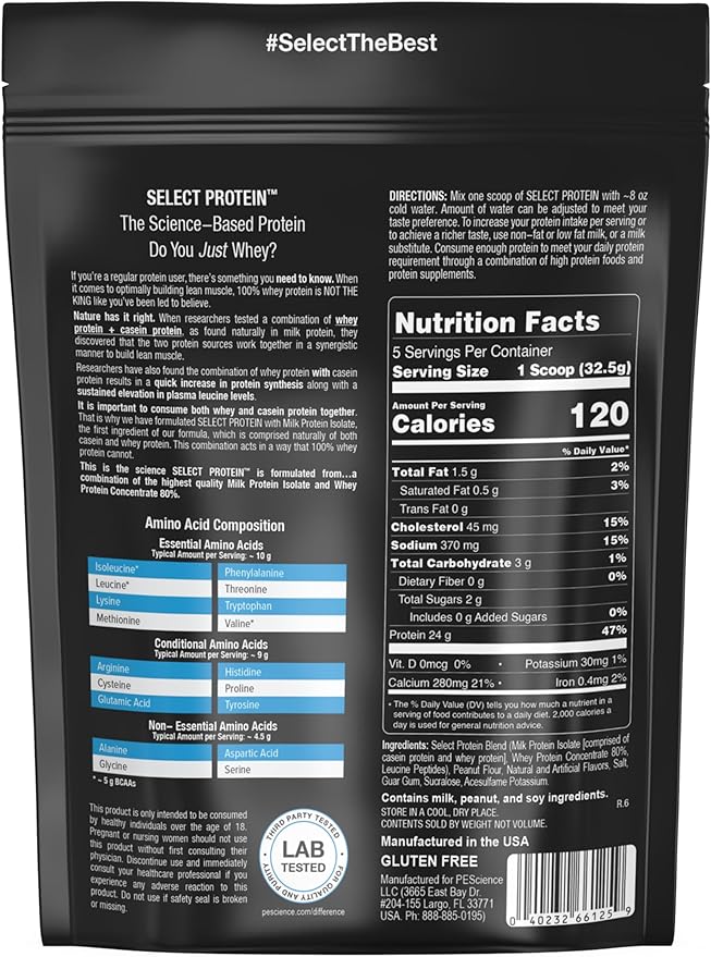 PEScience Select Protein Powder, Whey and Casein Blend, Clean Protein Powder for Women and Men, Low Calorie, Low Carb, Keto Friendly, Gluten Free - Peanut Butter Cookie - 5 Servings