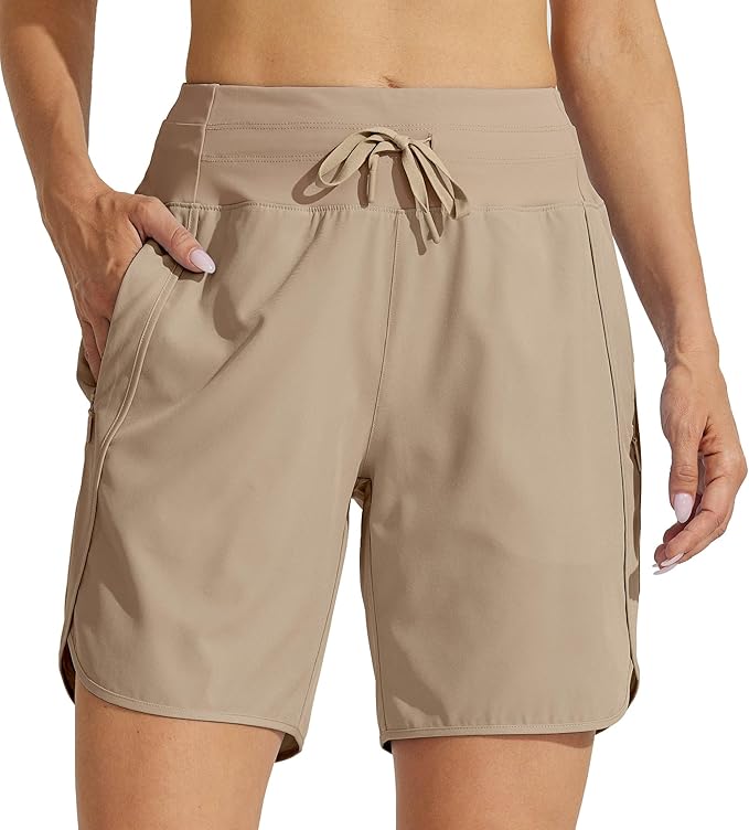 Willit Women's 7" Athletic Running Shorts Long Workout Hiking Shorts Quick Dry High Waisted Active Zipper Pocket(X-Small)