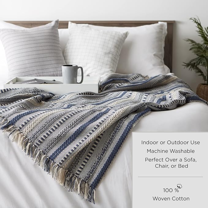 DII Braided Striped Decorative Throw Blanket, 50x60, BlackBerry