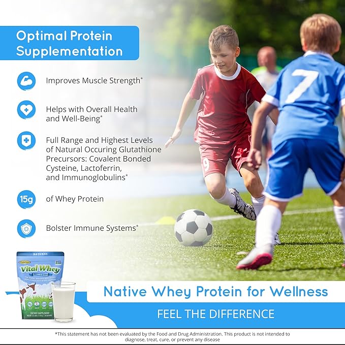 Grass-Fed Whey Protein Powder for Immune Vitality, Natural Cocoa 2.5lbs (56 Servings), 15g Protein Per Serve, Vital Whey, Clean Holistic, Wellness Nutrition