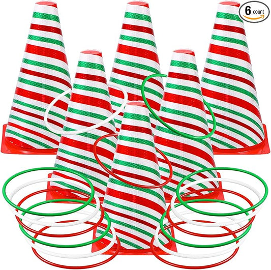 Leitee 6 Sets Candy Corn Ring Toss Game Plastic Cones Ring Toss Combo Set Mini Traffic Cones Toss Game for Sports Training Garden Backyard Outdoor Activities