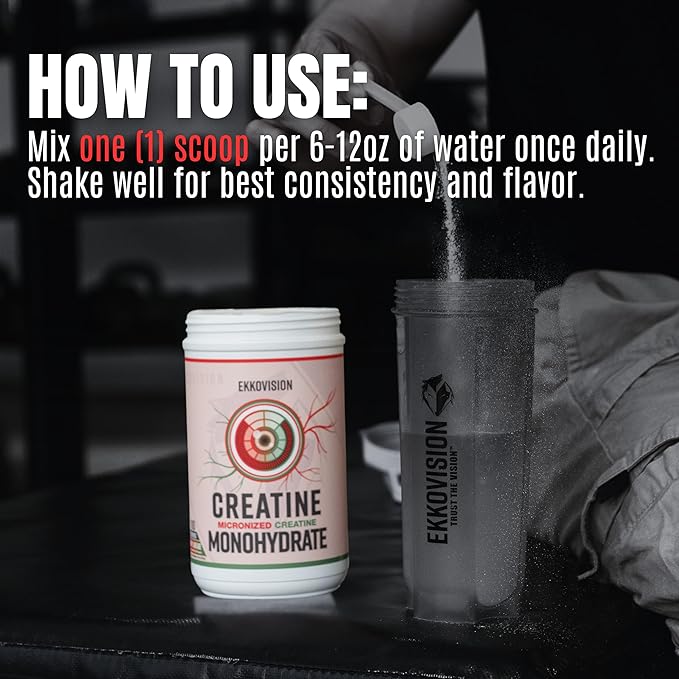 Ekkovision Creatine Monohydrate Powder, Micronized, Raspberry Watermelon, Pre & Post Workout Supplement for Men and Women, Energy Support, Easy to Mix in Shakes, Smoothies & Beverages, 100 Servings