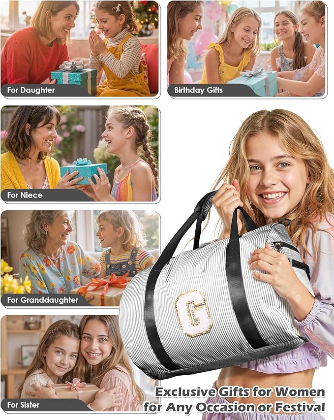Birthday Gift for Daughter, Girl Gym Bag, Kids Monogram Overnight Duffel Bags with Shoe Compartment, Personalized Travel Bag with Makeup Pouch, Ballet Recital Gifts for Niece (Letter A)