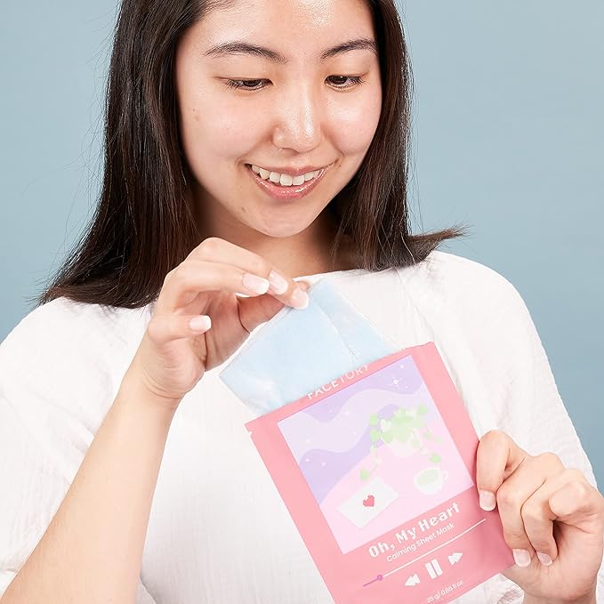 FACETORY K Beauty Face Mask Skin Care - CALMING Sheet Mask for ACNE-PRONE Skin with Heartleaf Extract | Calms Redness Smoothes Texture (10 Pack)