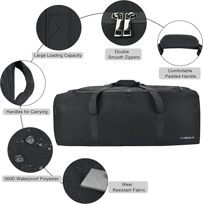 Large Duffle Bag 100L, Travel Duffel Bag for Men, Water & Tear Resistant Travel Bag, Extra Large Moving Bags Women Weekender Bag Overnight for Sports Travel Essentials, Camping Gear Storage (Black)