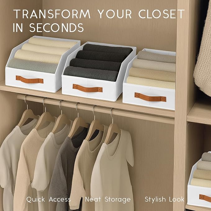 Homsorout Fabric Storage Bins for Organizing - 12 Pack Large Trapezoid Collapsible Storage Bins with Front Handle, Closet Organizers and Storage for Bedroom, Home Shelves, Small Spaces, White