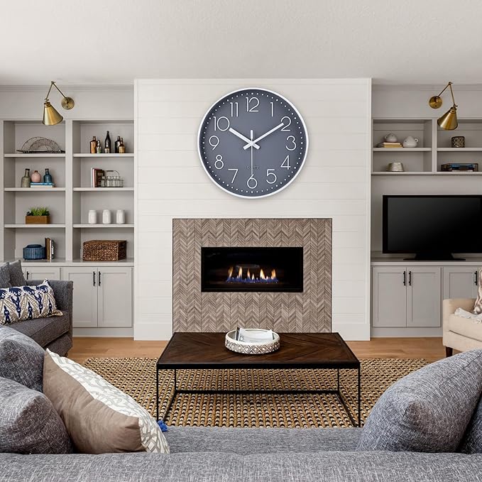 jomparis 16 Inch Gray Large Wall Clock Silent Modern Elegant Decor for Living Room Office Kitchen Dining Room