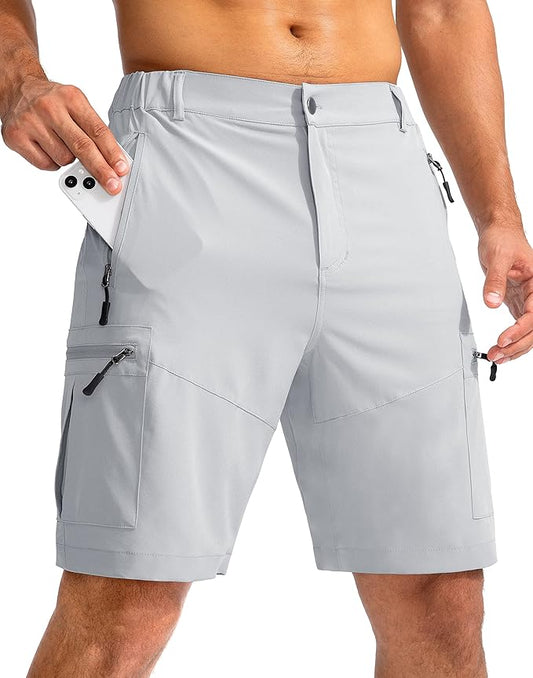 Pudolla Men's Hiking Cargo Shorts 9" Lightweight Outdoor Work Shorts for Men Travel Golf Camping Casual with 5 Zipper Pockets