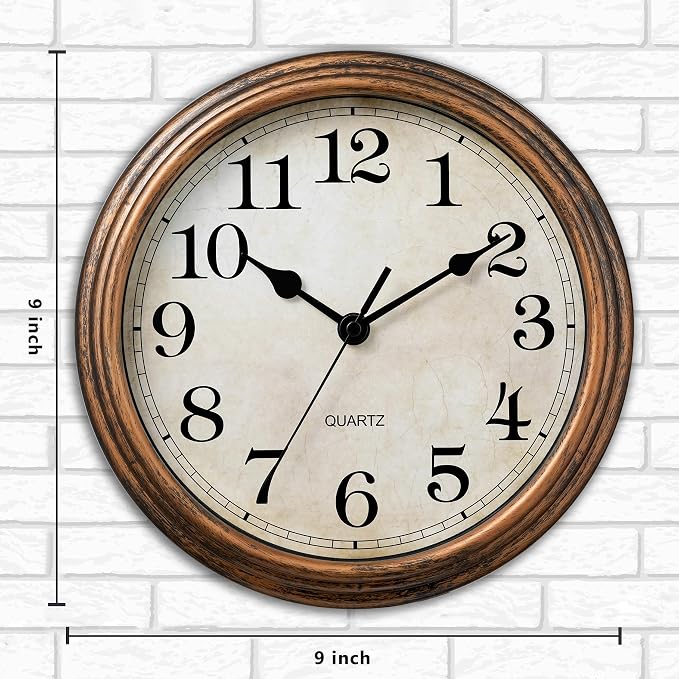 Wall Clock, Vintage Battery Operated, Retro Silent Non Ticking Decorative Clocks for Home Kitchen School Living Room